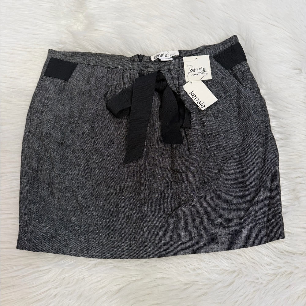 Kensie Gray Linen Blent Skirt w/Black Waist Tie Sz 6